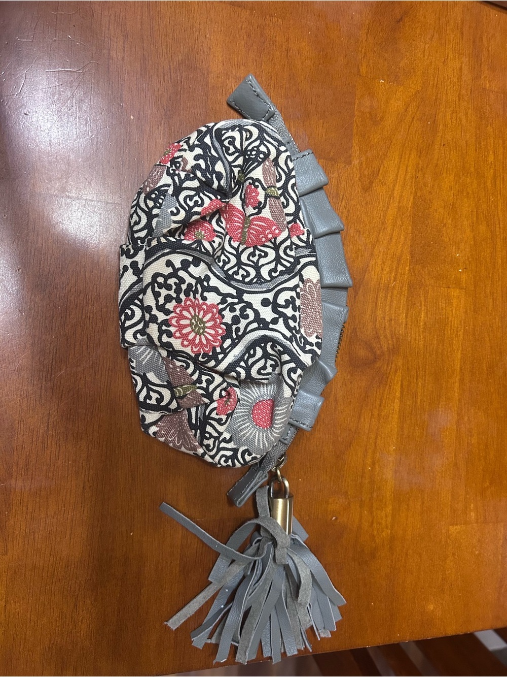 Anthropologie Floral Coin Pouch - Gray, Cream & Pink